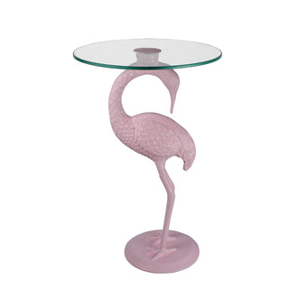 Blanche 25" Classic Mid-Century Glass Top Flamingo End Table