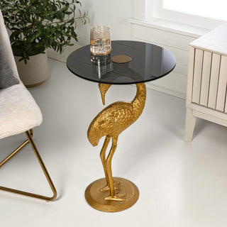 Blanche 25" Classic Mid-Century Glass Top Flamingo End Table