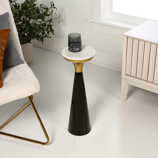 Oliver 22.25" Mid-Century Glam Retro Metal Drink Table with Marble Top