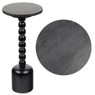 Turner 24.5" Designer Cottage Spindle Wood Column Drink Table and Decorative End Table with White Marble Round Top