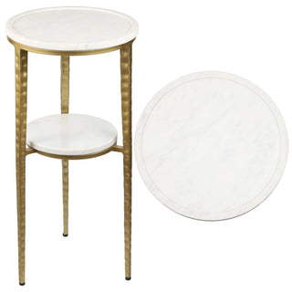Seraphina 24.75" Industrial 2-Tier Metal Frame Drink Table and Decorative End Table with White Marble Round Top