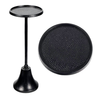 Irida 24" Art Deco Designer Pedestal Drink Table and Decorative End Table with Hammered Round Top and Bell Base