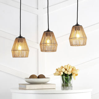 Ibiza Island 30" Seagrass/Metal Bohemian Coastal LED Pendant - JONATHAN Y