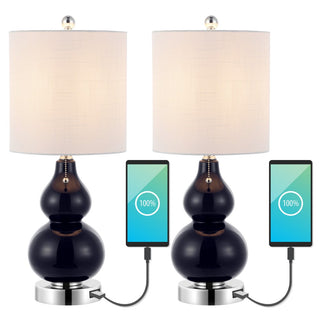 Cora 22" Classic Vintage Glass LED Table Lamp with USB Charging Port - JONATHAN Y