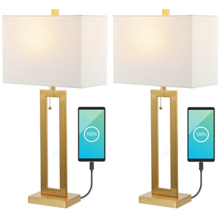 Sabrina 28.5" Vintage Industrial Iron LED Table Lamp with Pull-Chain and USB Charging Port - JONATHAN Y