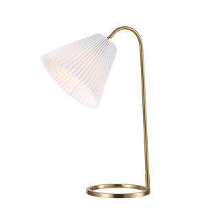 Callie 22" Modern Glam Metal Arc Adjustable Head LED Table Lamp with Pleated Shade - JONATHAN Y