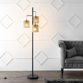 Isla 70.75" 3-Light Mid-Century Bohemian Metal/Rope LED Floor Lamp - JONATHAN Y