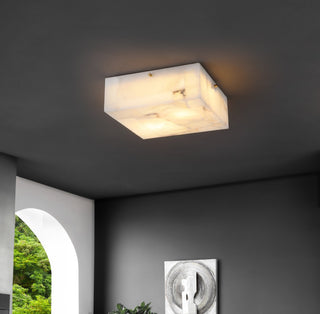 Giulia 13" 2-Light Modern Contemporary Alabaster/Iron Square LED Flush Mount - JONATHAN Y