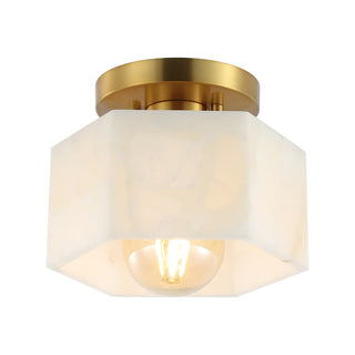 Tessa 8" 1-Light Modern Contemporary Alabaster/Iron Hexagonal LED Semi Flush Mount - JONATHAN Y