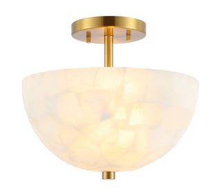 Celine 11.88" 2-Light Modern Contemporary Alabaster/Iron Inverted Dome LED Semi Flush Mount - JONATHAN Y