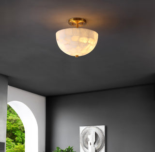 Celine 11.88" 2-Light Modern Contemporary Alabaster/Iron Inverted Dome LED Semi Flush Mount - JONATHAN Y