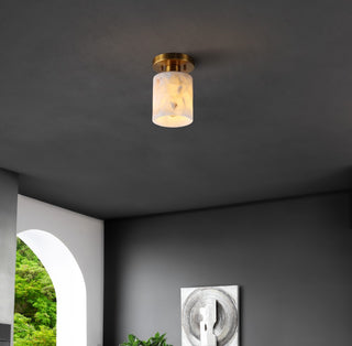 Jules 5.13" 1-Light Modern Contemporary Alabaster/Iron Cylinder LED Semi Flush Mount - JONATHAN Y