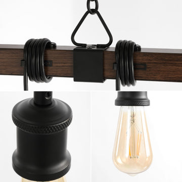 Rhys 40" 8-Light Vintage Industrial Driftwood Iron LED Linear Chandelier with Height Adjustable Bulbs - JONATHAN Y