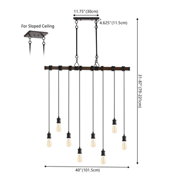 Rhys 40" 8-Light Vintage Industrial Driftwood Iron LED Linear Chandelier with Height Adjustable Bulbs - JONATHAN Y