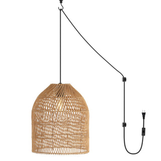 Koda 13" Farmhouse Coastal Bohemian Rattan 180" Cord Plug-In or Hardwired LED Pendant - JONATHAN Y