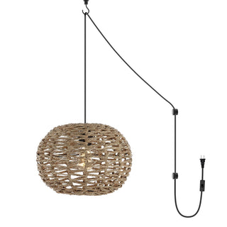 Isla 14" Farmhouse Coastal Rattan 180" Cord Plug-In or Hardwired LED Pendant - JONATHAN Y