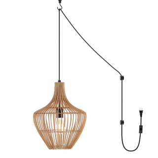 Lucas 13" Farmhouse Coastal Rattan 180" Cord Plug-In or Hardwired LED Pendant - JONATHAN Y