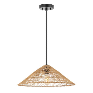Nova 20.25" Farmhouse Coastal Rattan 180" Cord Plug-In or Hardwired LED Pendant - JONATHAN Y