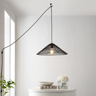 Nova 20.25" Farmhouse Coastal Rattan 180" Cord Plug-In or Hardwired LED Pendant - JONATHAN Y