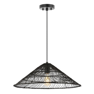 Nova 20.25" Farmhouse Coastal Rattan 180" Cord Plug-In or Hardwired LED Pendant - JONATHAN Y