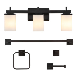Caia 22.38" 3-Light Modern Contemporary Vanity Light with Frosted Glass Shades and Bathroom Hardware Accessory Set - JONATHAN Y