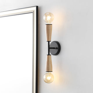 Katia 5.13" Modern Designer Iron/Wood Double Sided Hourglass LED Sconce - JONATHAN Y