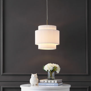 Boden 14.5" 1-Light Vintage Mid-Century Iron LED Pendant with Pleated Shade - JONATHAN Y