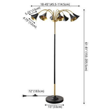 Vivian 61" 10-Light Mid-Century Modern Iron Medusa Multi Head LED Floor Lamp - JONATHAN Y