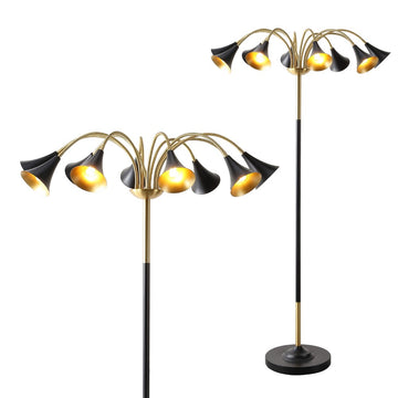 Vivian 61" 10-Light Mid-Century Modern Iron Medusa Multi Head LED Floor Lamp - JONATHAN Y