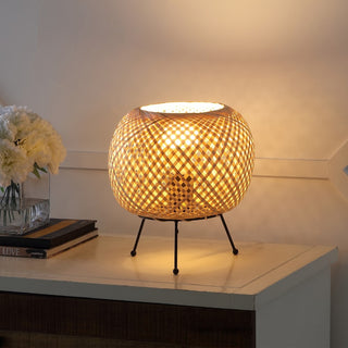 Palma 10.75" Bohemian Rustic Iron/Rattan LED Mini Table Lamp with Smart Bulb - JONATHAN Y