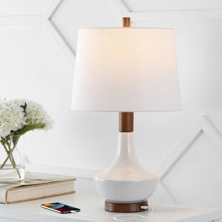 Finn 23" Vintage Minimalist Iron/Ceramic LED Mini Table Lamp with USB Charging Port - JONATHAN Y