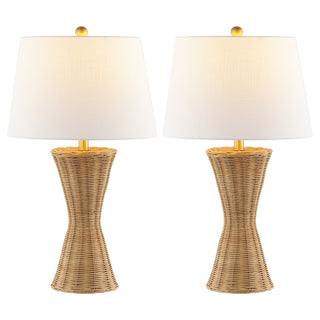 Laura 27" Coastal Designer Iron/Rattan Wicker LED Table Lamp - JONATHAN Y