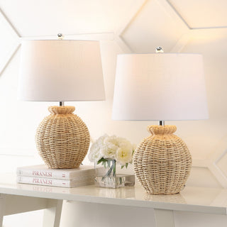 Nora 22" Rustic Coastal Rattan Globe LED Table Lamps - JONATHAN Y