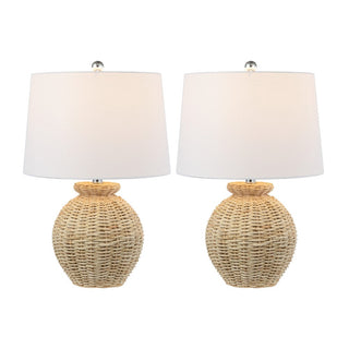 Nora 22" Rustic Coastal Rattan Globe LED Table Lamps - JONATHAN Y