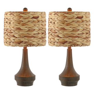 Theodore 21" Rustic Farmhouse Handwoven Rattan/Resin LED Table Lamp - JONATHAN Y