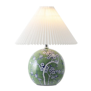 Shishen 19.5" Cottage Classic Chinoiserie Ceramic Orb LED Table Lamp with Pleated Shade - JONATHAN Y