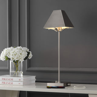 Ruthen 25" Industrial Style Iron Pyramid Bedside LED Table Lamp with USB Charging Port - JONATHAN Y