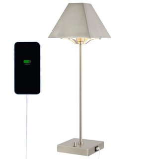 Ruthen 25" Industrial Style Iron Pyramid Bedside LED Table Lamp with USB Charging Port - JONATHAN Y