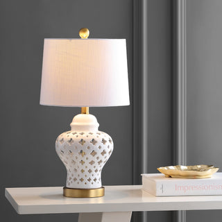 Quatrefoil Fretwork 20.5" Pierced Ginger Jar Ceramic/Metal LED Table Lamp - JONATHAN Y