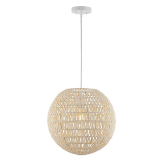 Luna 15.75" Bohemian Modern Woven Rattan/Iron LED Pendant - JONATHAN Y