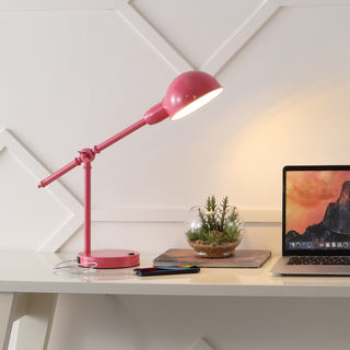 Curtis 20.25" Vintage Industrial Iron Adjustable Dome Shade LED Task Lamp with USB Charging Port - JONATHAN Y