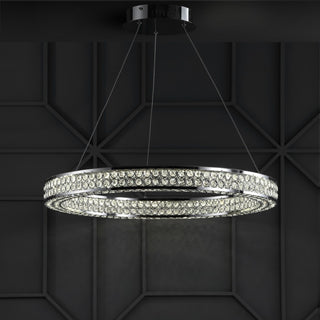 Benton 24.7" Round Integrated LED Crystal/Metal Pendant - JONATHAN Y