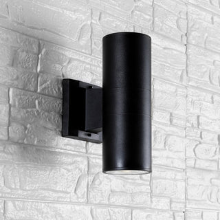 Duo 6" Modern Midcentury Cylinder Outdoor Metal/Glass Integrated LED Wall Sconce with Uplight - JONATHAN Y