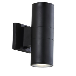 Duo 6" Modern Midcentury Cylinder Outdoor Metal/Glass Integrated LED Wall Sconce with Uplight - JONATHAN Y
