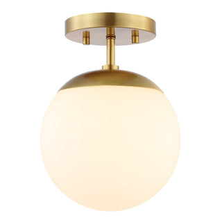 Marcel Bistro 7.75" Bohemian Farmhouse Iron/Frosted Glass LED Semi Flush Mount - JONATHAN Y