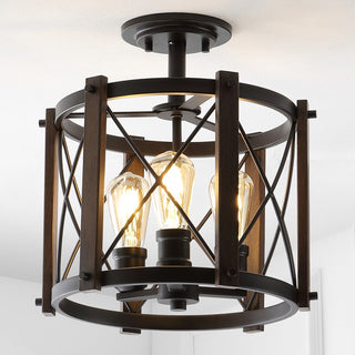 Ferme 14" Iron Rustic Farmhouse LED Flush Mount - JONATHAN Y