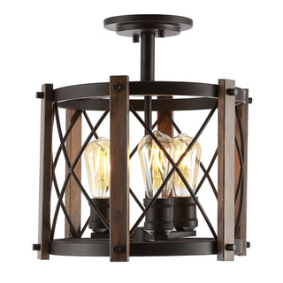 Ferme 14" Iron Rustic Farmhouse LED Flush Mount - JONATHAN Y