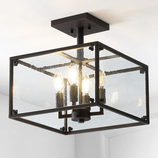 Paysan 13" Iron/Seeded Glass Rustic Farmhouse LED Flush Mount - JONATHAN Y