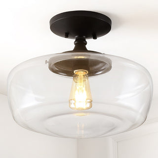 Marfa 14" Glass/Iron Farmhouse Modern LED Flush Mount - JONATHAN Y