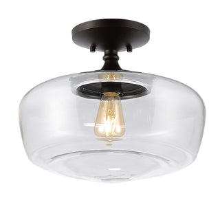 Marfa 14" Glass/Iron Farmhouse Modern LED Flush Mount - JONATHAN Y